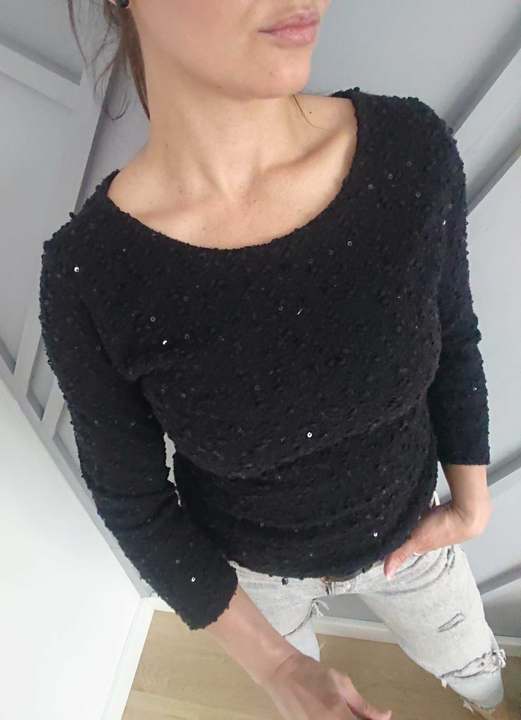 Czarny sweter boulce z cekinami 3/4 rękaw 36/S