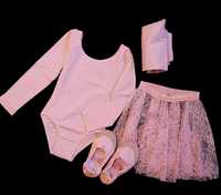 Розовый купальник с юбкой для танцев  (хлопок, кружево), все размеры
