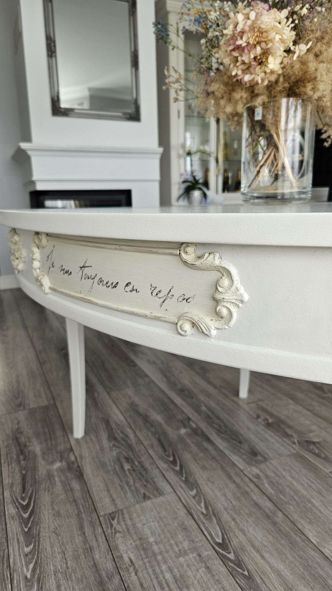 Piękny drewniany stół rzeźbienia ludwikowski stylowy shabby chic