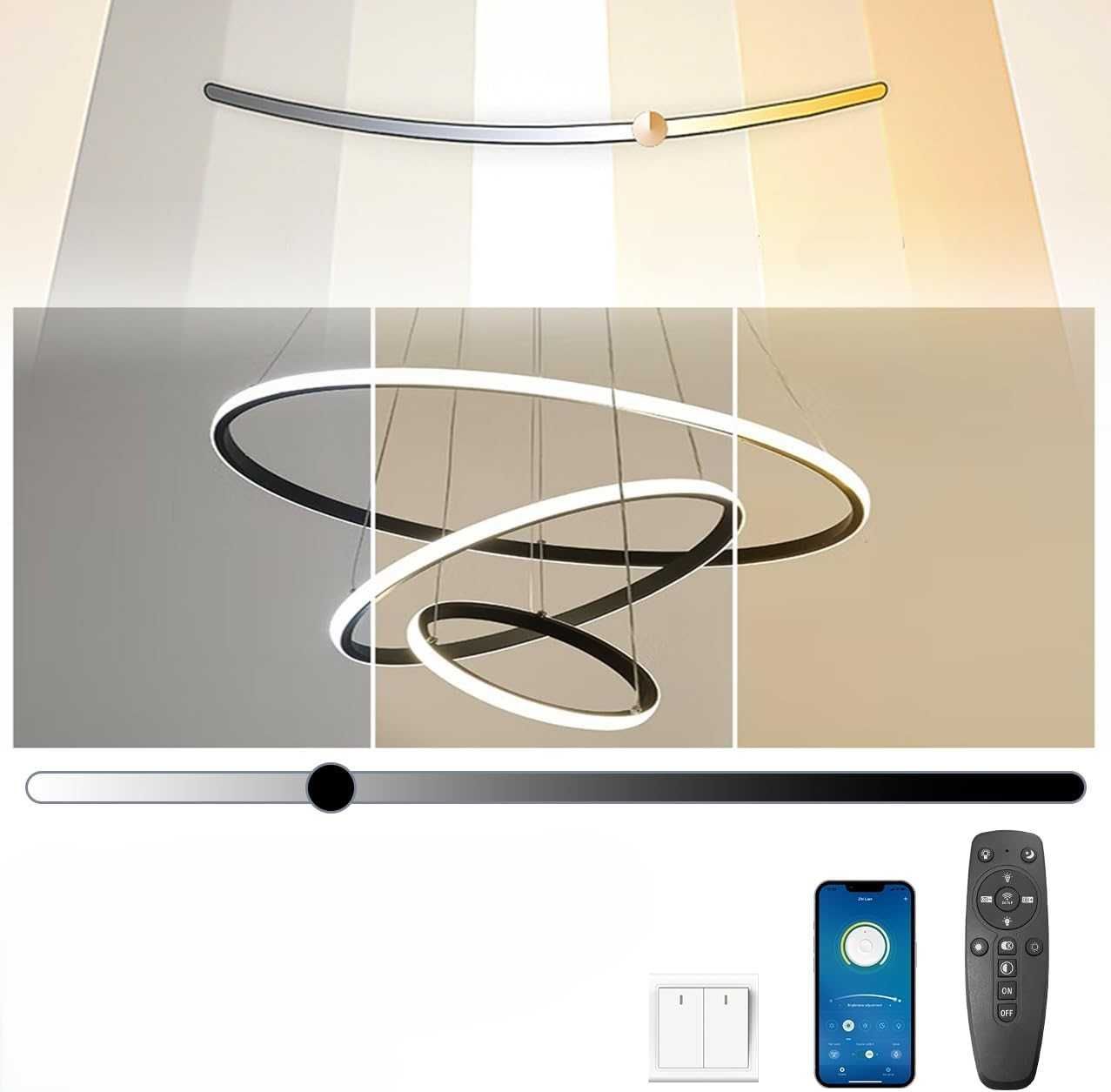 KSIBNW Nowoczesny Żyrandol LED 3 Pierścienie 45W