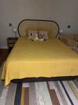 Cama de casal sommier, em pele, castanha