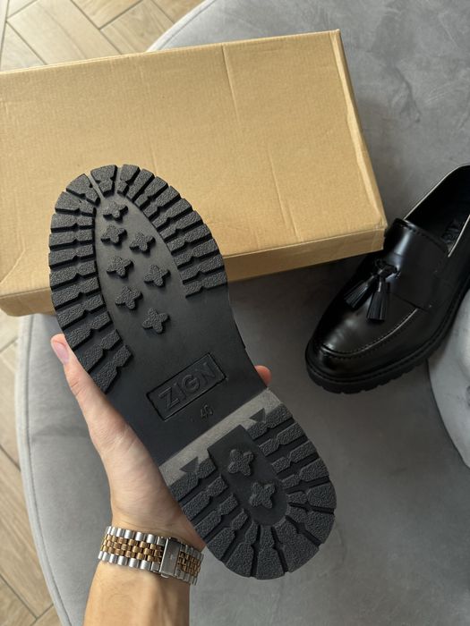 Oryginalne Skórzane Półbuty Damskie Zign Wsuwane Czarne na Platformie