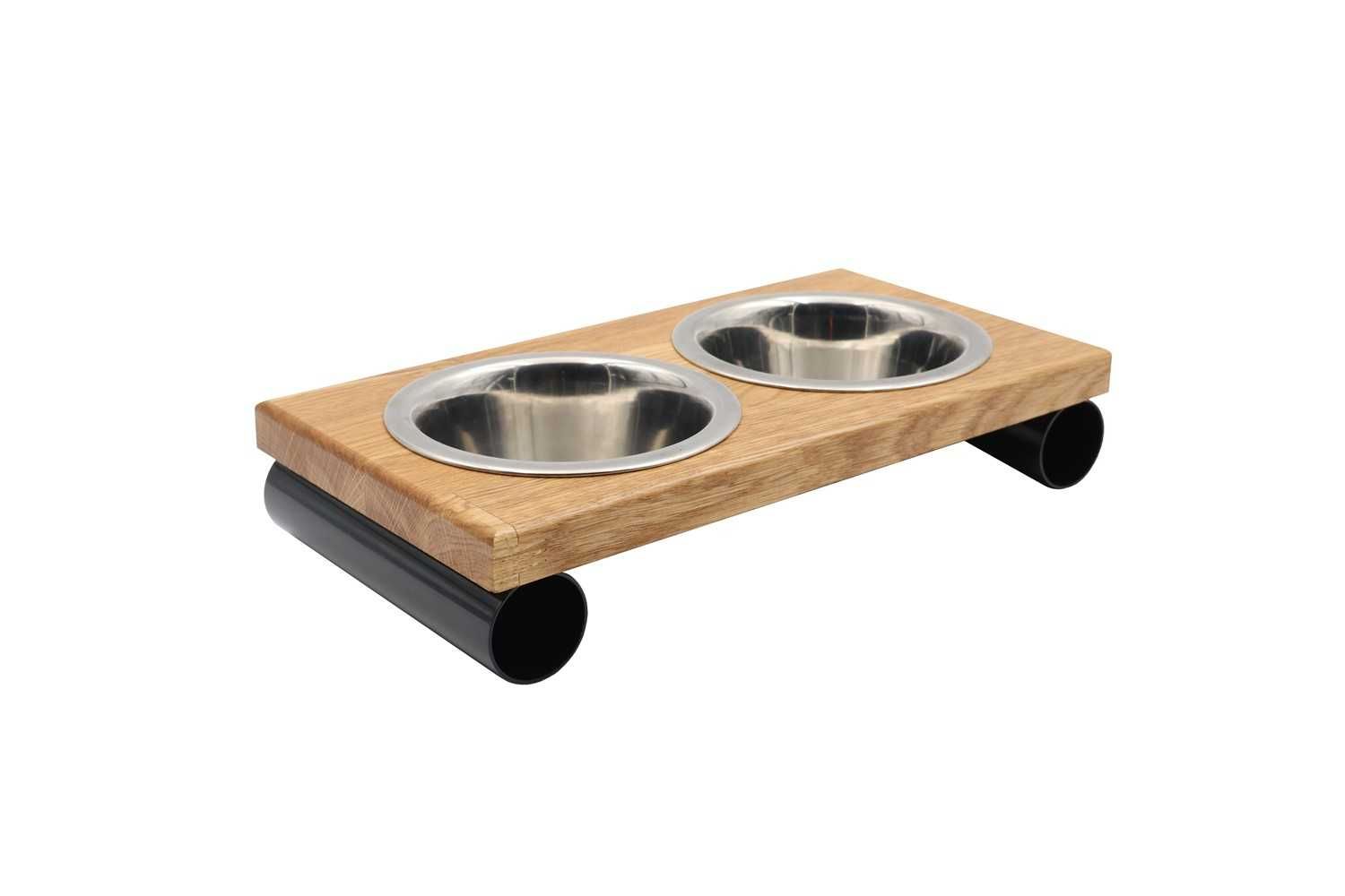 Miski na stojaku dla Kota Psa PODSTAWKA miski 2x450ml DREWNO Psi bufet