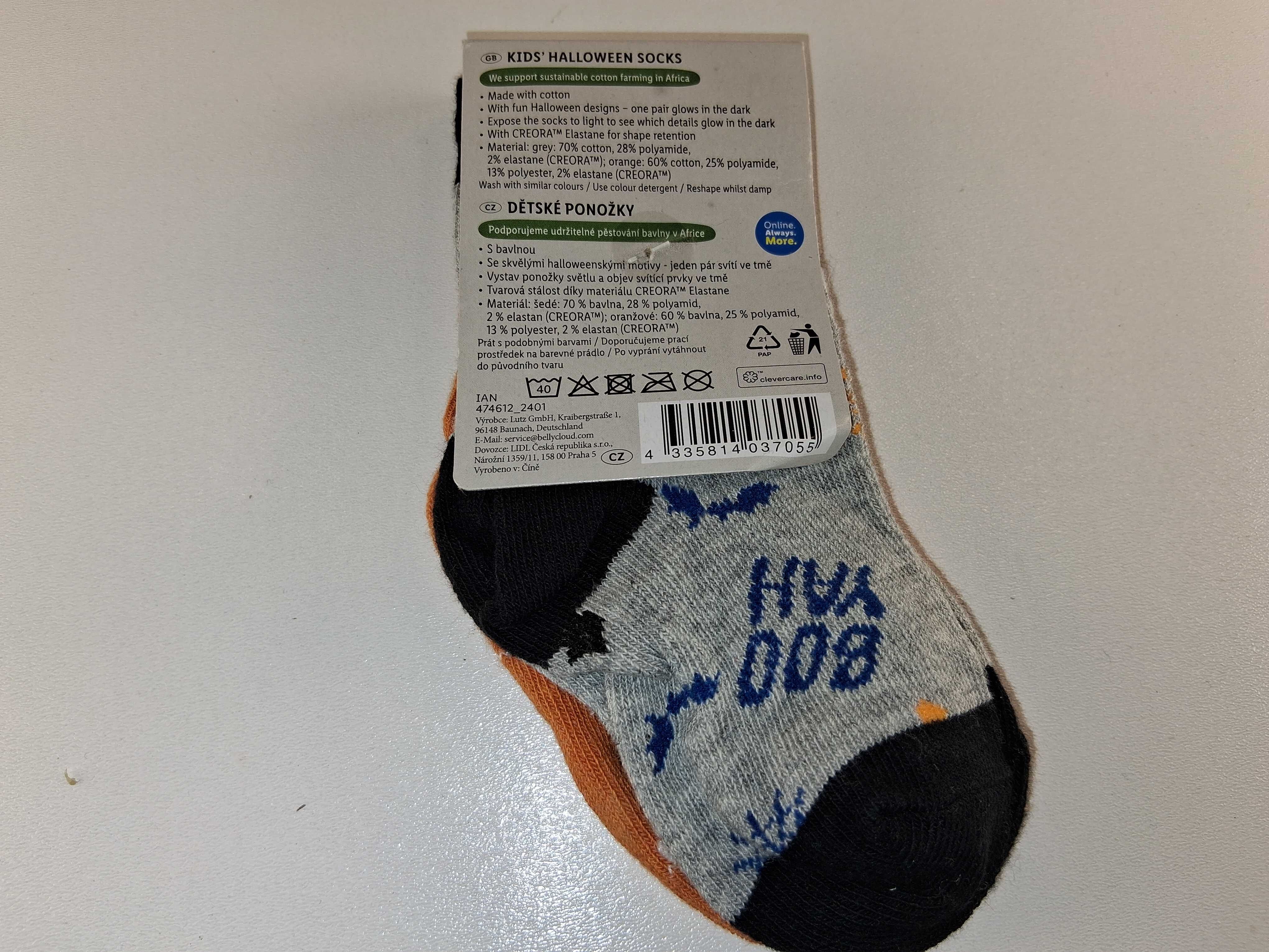 A065 Lupilu Skarpetki  2-pak Halloween Dziecięce Glow In Dark R. 19-22