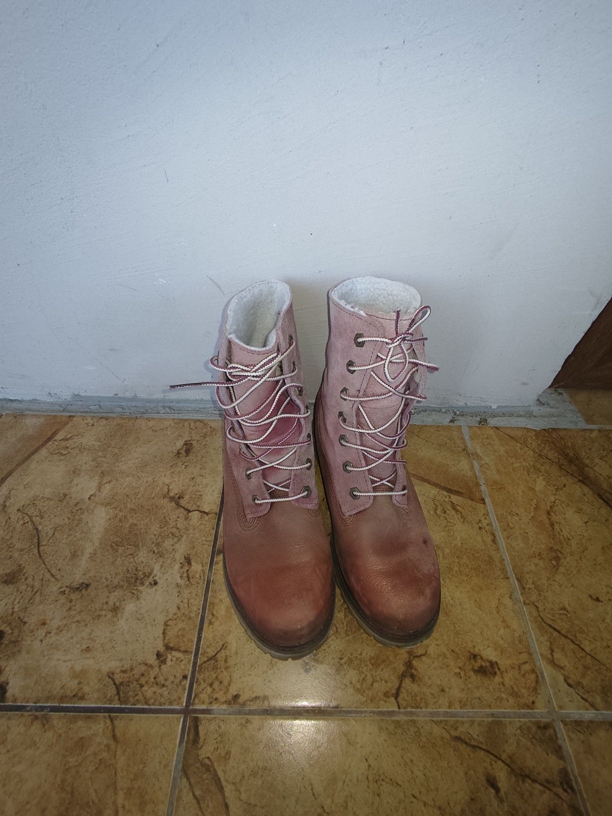 Зимние сапоги/ботинки Timberland waterproof на меху коричневые люверсы