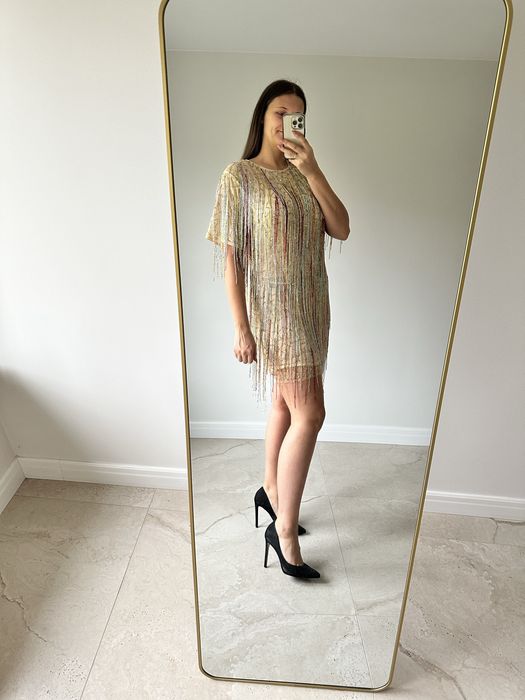 Nowa sukienka cekinowa nasty gal rozmiar 44 Andrzejki wesele frędzle