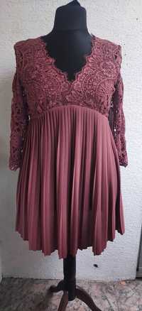 ZARA elegancka sukienka, plisowanie i koronka XL 42