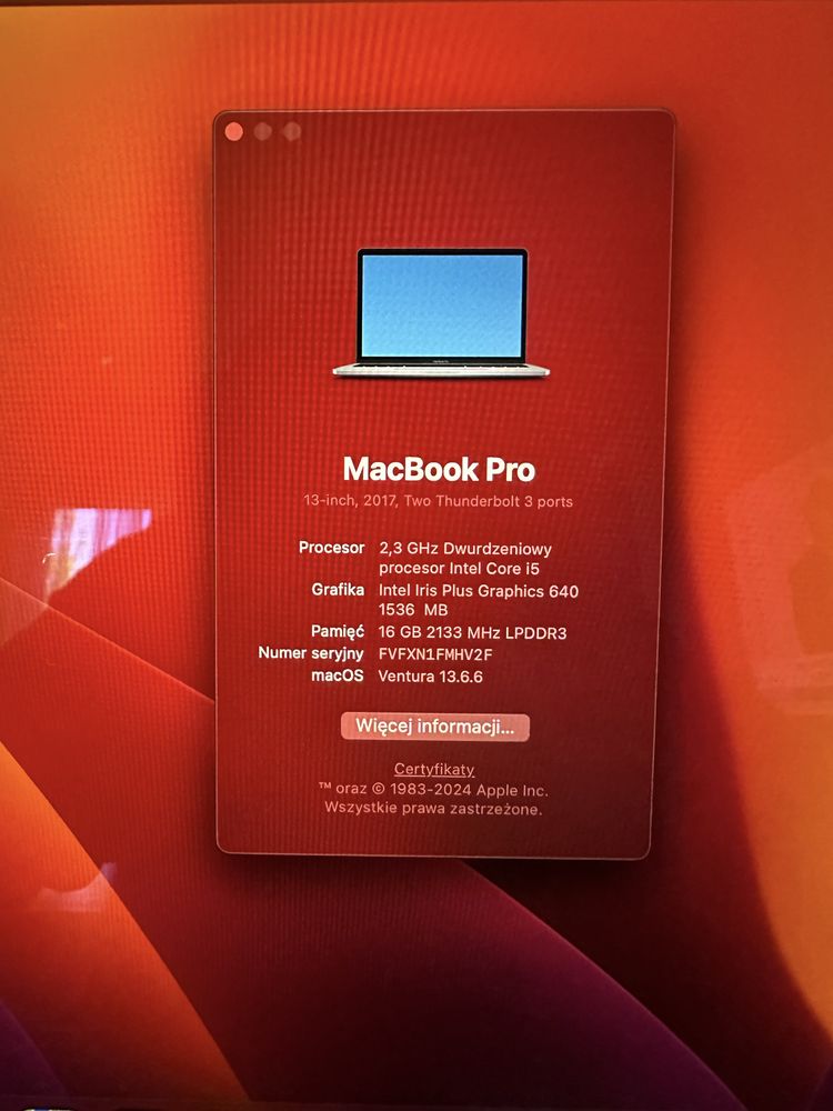 Macbook Pro 13 A1708 i5/16/500 Zadbany