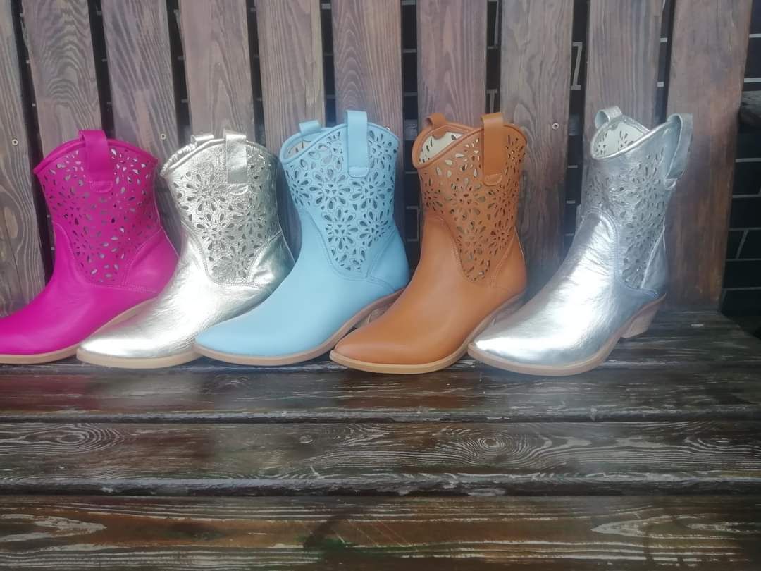 Eleganckie botki kowbojki skóra naturalna kolory