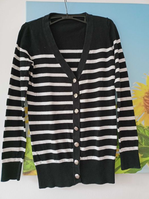 155/ czarno-biały cienki bawełniany sweterek damski eleganckirozm S/M