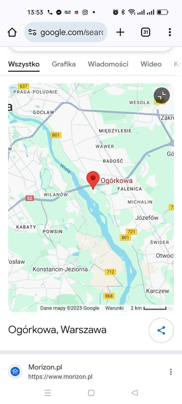 Działka nad Wisłą  Warszawa  ul.Ogórkowa