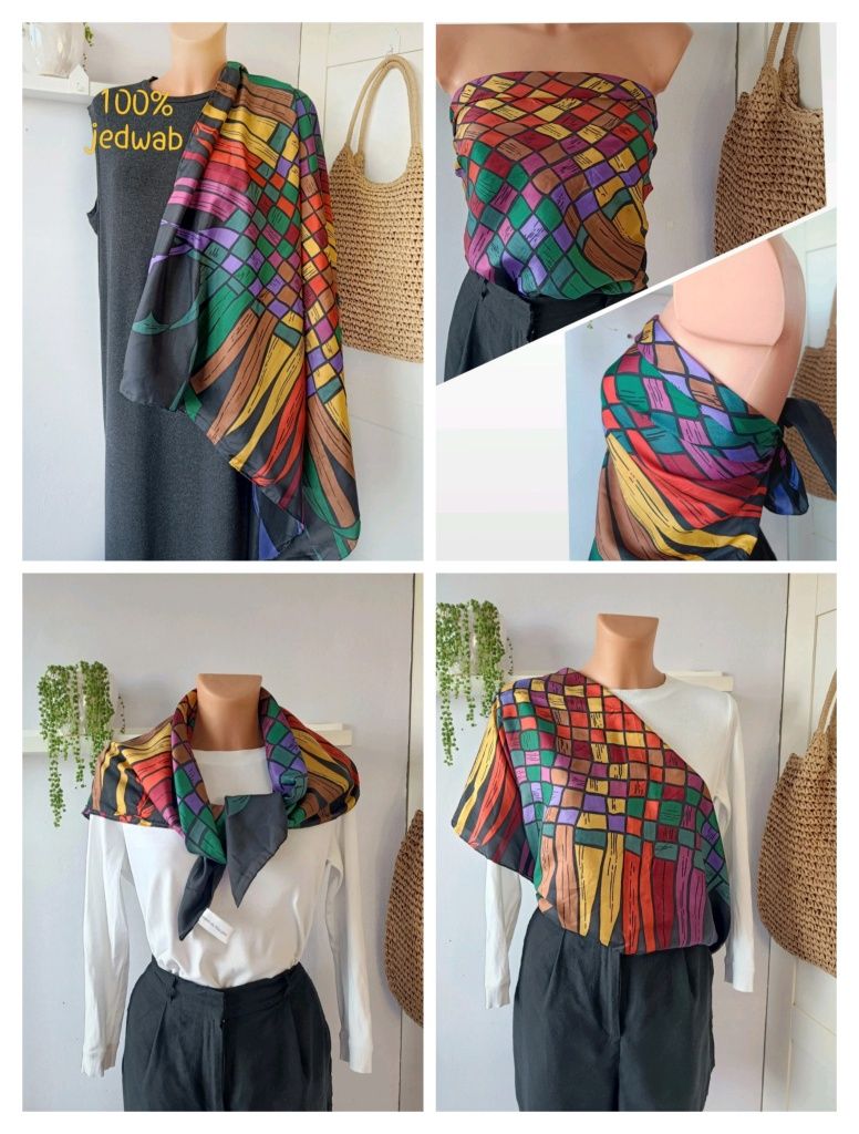 Ashley Brooke duża jedwabna chusta turban top premium old money silk
