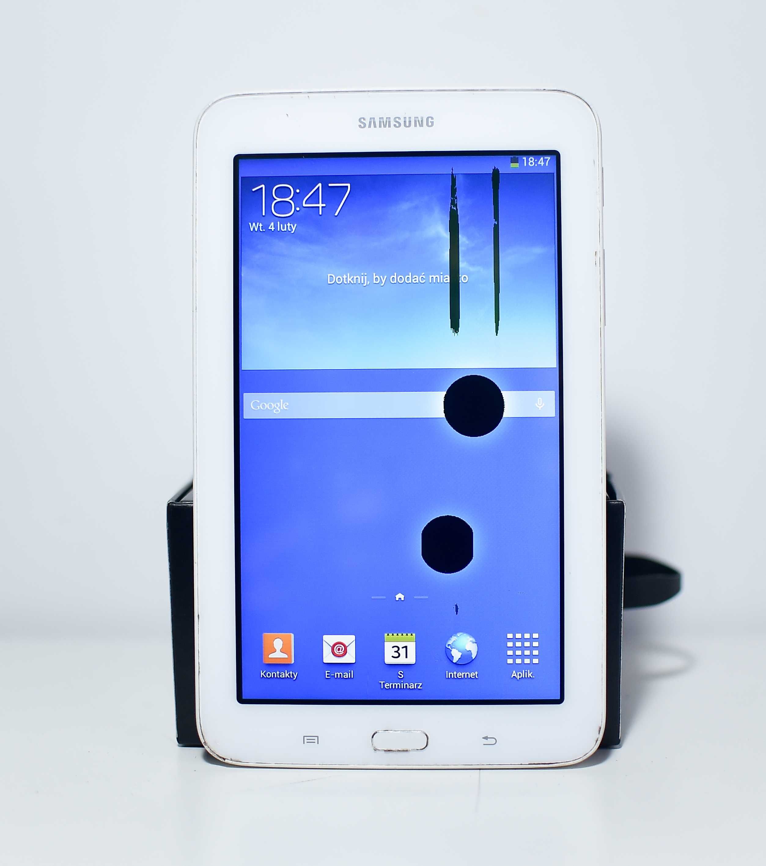 Tablet Samsung SM-T110 Działający ale część wylany ekran szyba cała