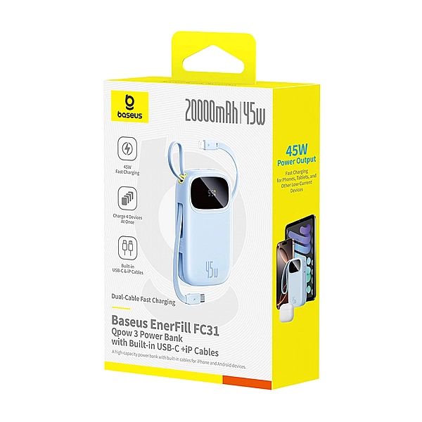 Powerbank Baseus EnerFill FC31/20000mAh 45W z wyświetlaczem z kablami