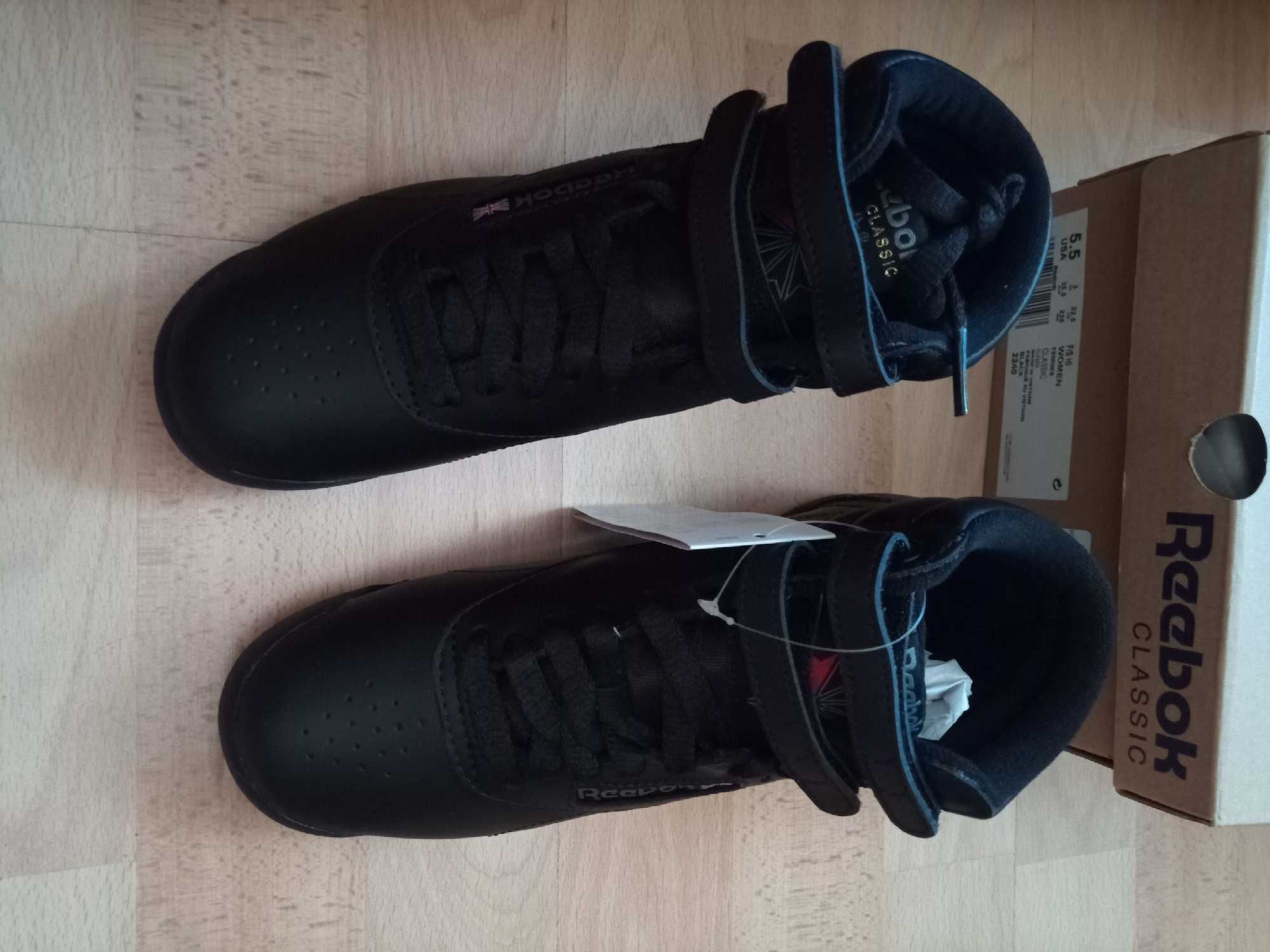Czarne skórzane buty Reebok hi 35,5 wkładka 22,7 wysokie nowe