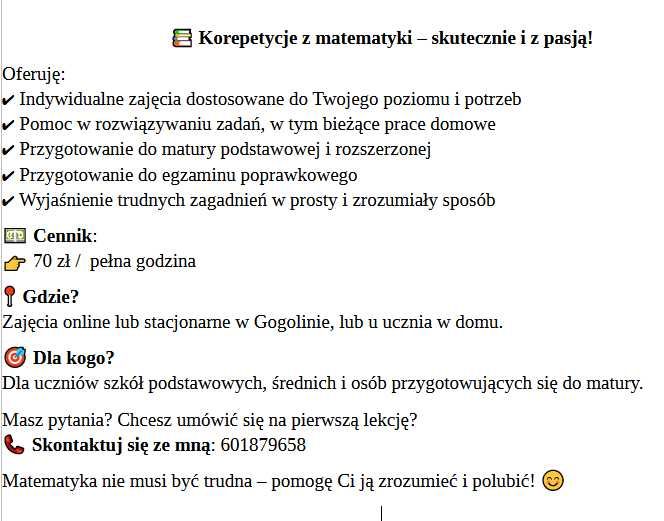 Korepetycje matematyka - 70zł/h, Gogolin, Krapkowice, Opole i okolice