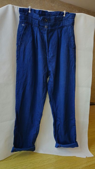 RAW piękne granatowe spodnie proste cargo baloon 28/32 kieszenie guzik