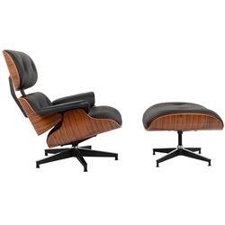 Крісло дизайнерське шкіряне Eames еймс з оттоманом для ніг