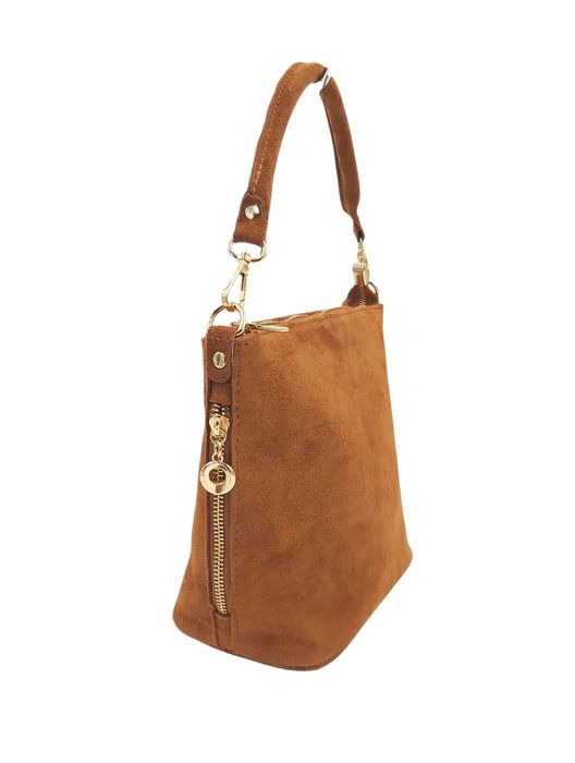 Torebka damska listonoszka skóra naturalna zamszowa karmelowy brąz