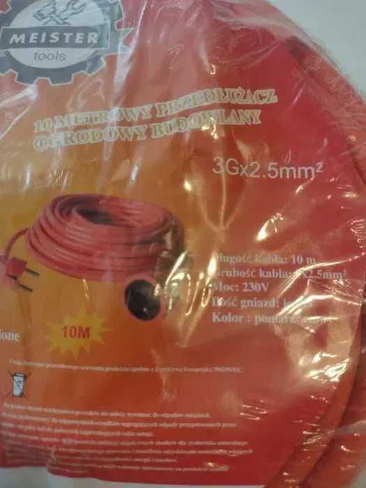 Przedłużacz 10M ogrodowy budowlany 3x2,5 gruby Meister