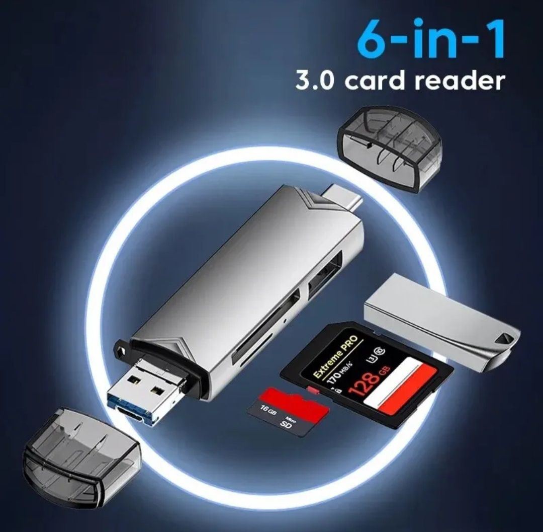 Multi funcional Card reader, 6 em 1, USB 3.0..