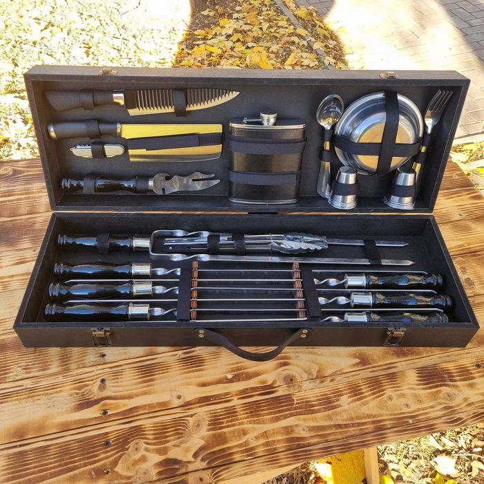 Набор шампуров в деревянном кейсе набір шампурів подарунковий