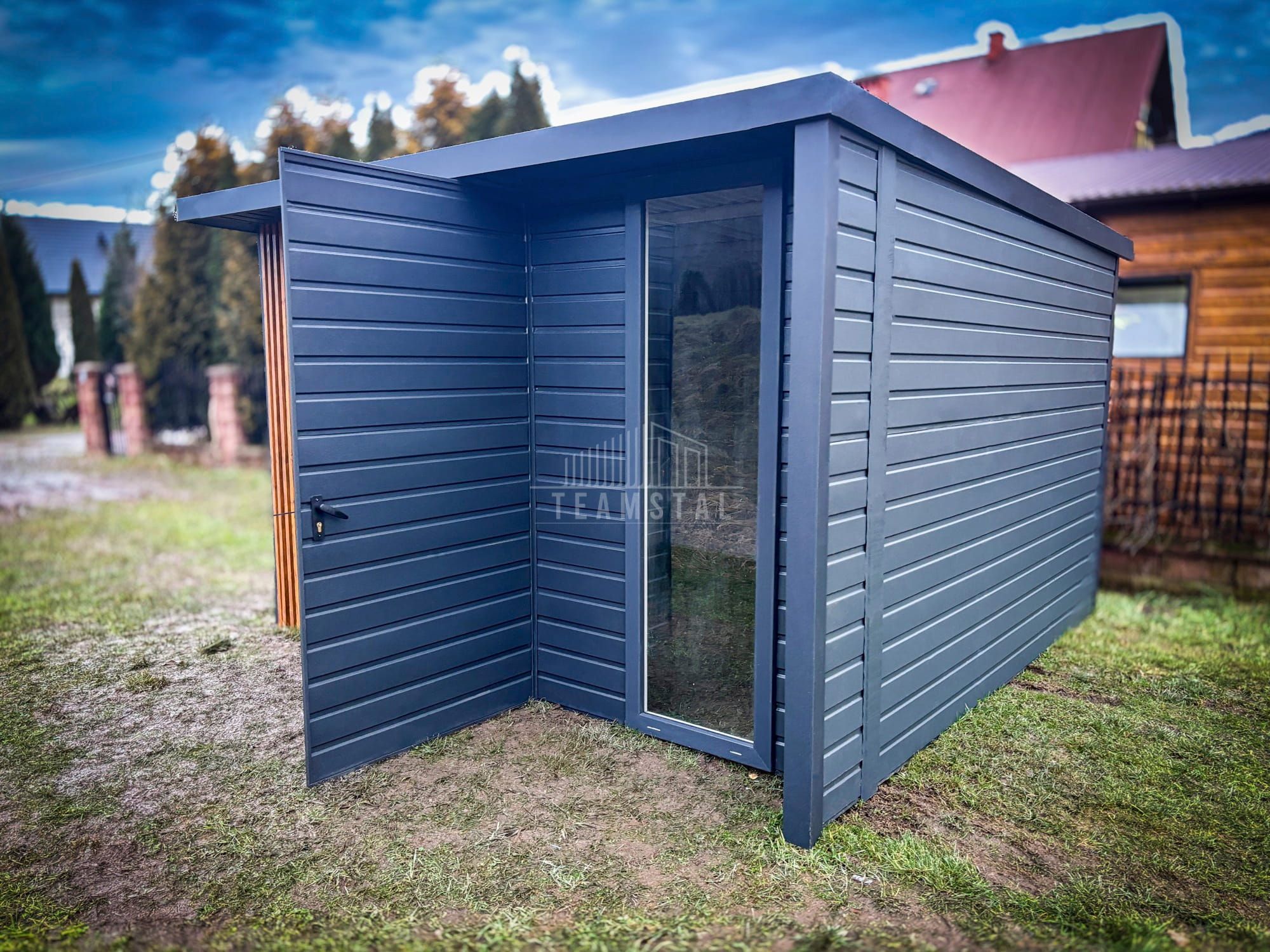 Schowek Domek PREMIUM 3x3m wiata 0,5m drzwi okno Dekor z lameli TS991