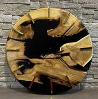 Zegar w stylu loft z drewna akacji i czarnej żywicy 35 cm