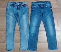 Dwie pary jeansów spodnie dla dziewczynki + ocieplane legginsy 140 146