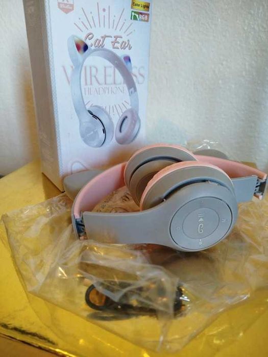 Headphones Cat Ear - Cinza/Rosa