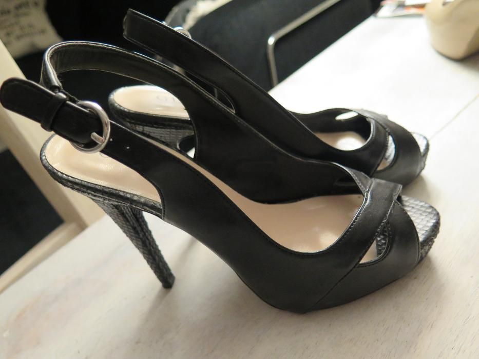 Szpilki GUESS 37 czarne 12cm sandały platforma