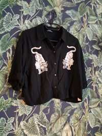 Czarna koszula z krótkim rękawem tygrys katana harajuku bershka
