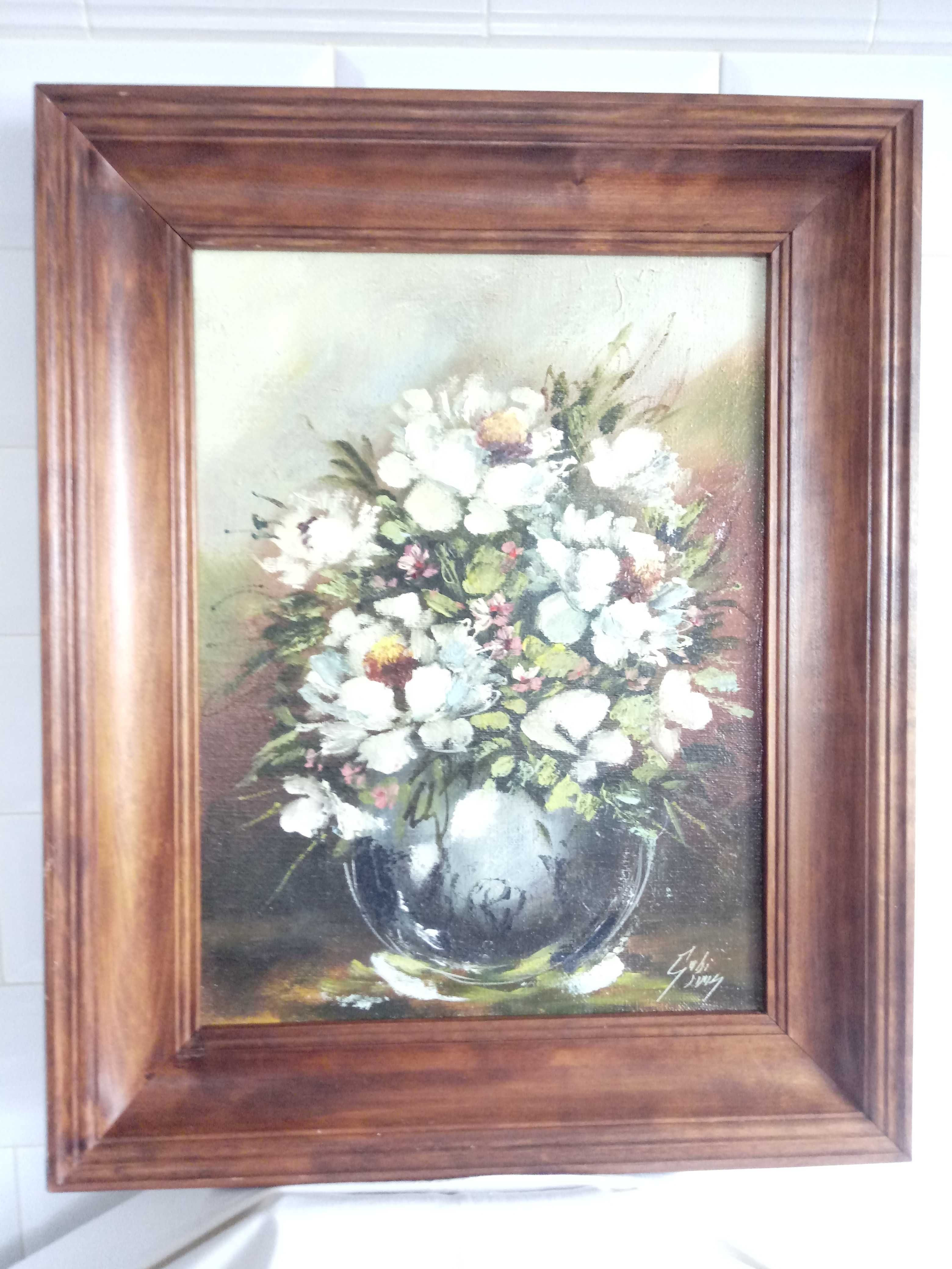 obraz olejny ręcznie malowany na płótnie kwiaty z ramą