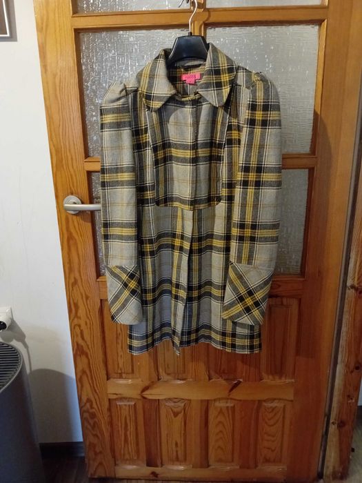 Piękny płaszcz w kratę 36 s z wełną jak nowy + gratisy