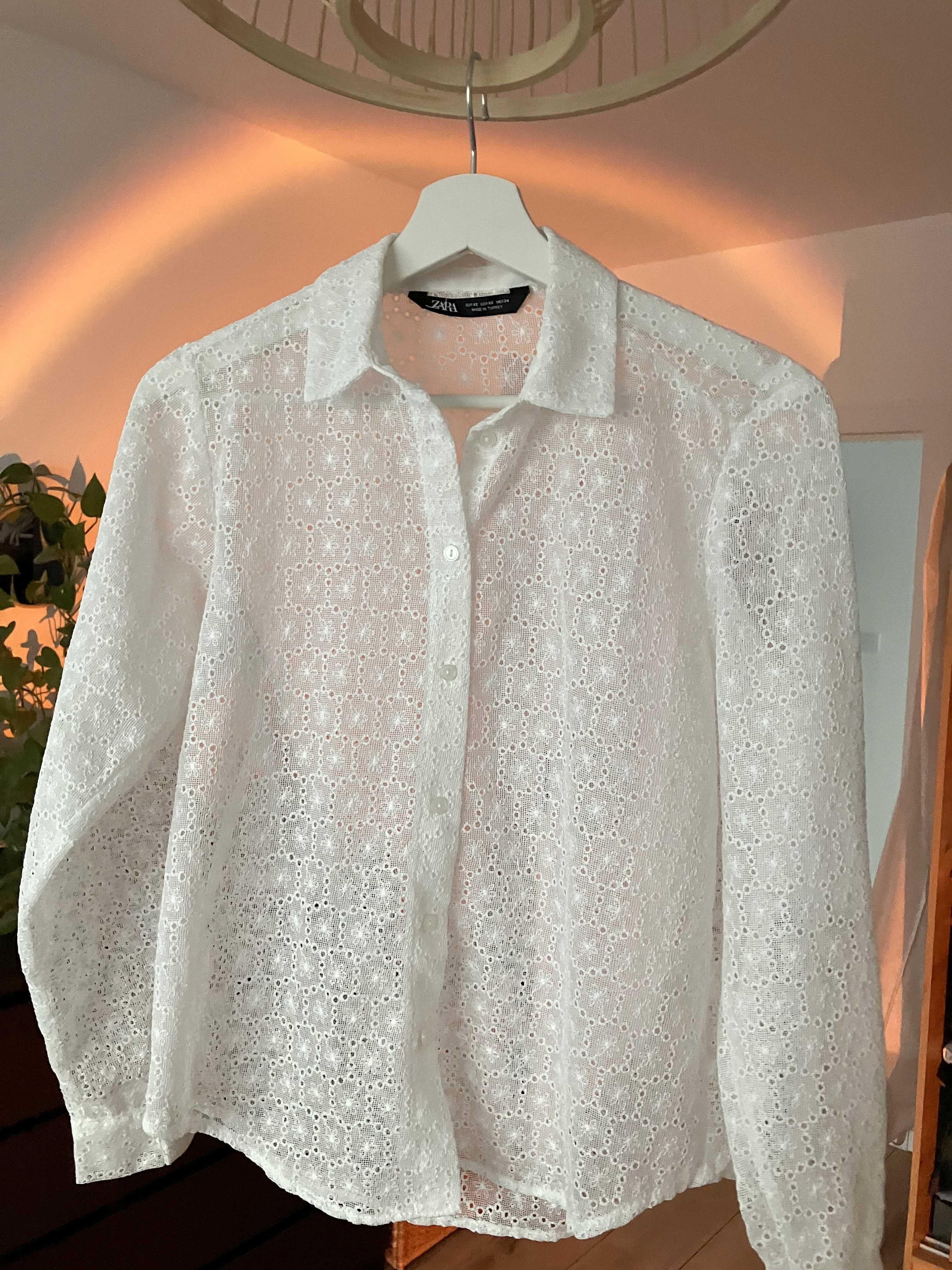 Biała ażurowa koszula Zara haft kwiaty xs