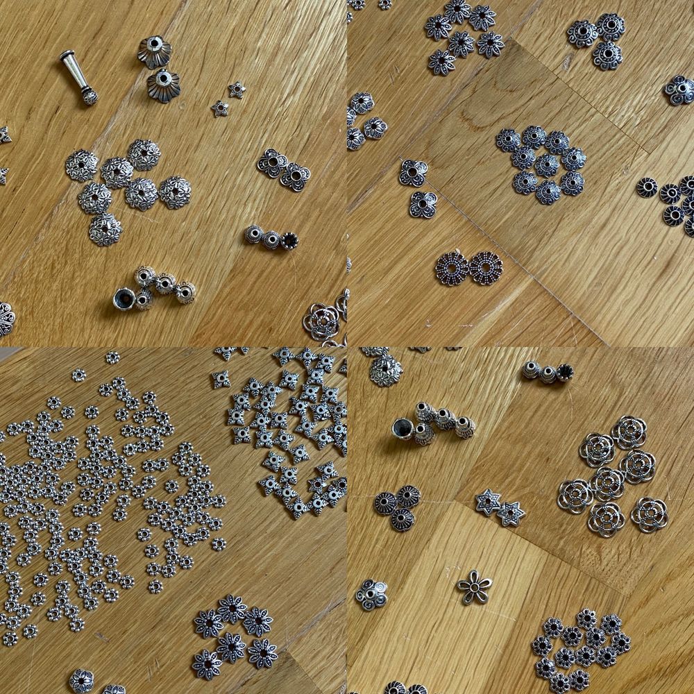 Ozdobne srebrne Półfabrykaty zdobenia do biżuterii 2 pudełka