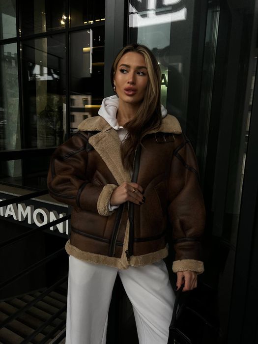 Жіноча дублянка косуха авіатор з еко хутром - тренд цього сезону