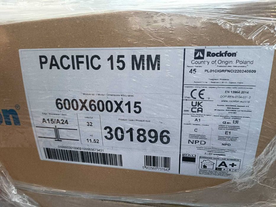 Płyty sufitowe PACIFIC 600x600x15mm 32 sztuki