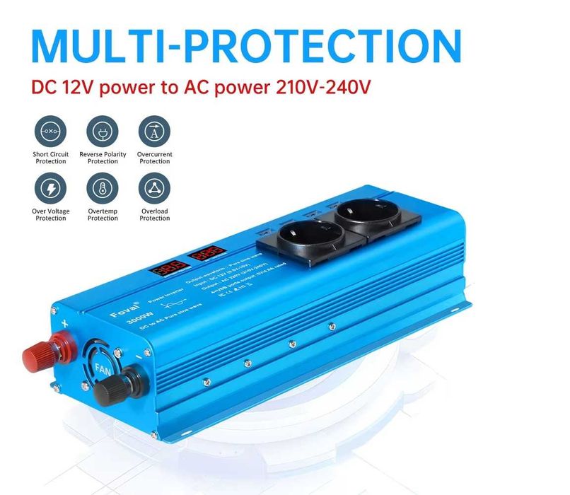 Інвертор Foval 3000w, перетворювач з 12В на 220В.