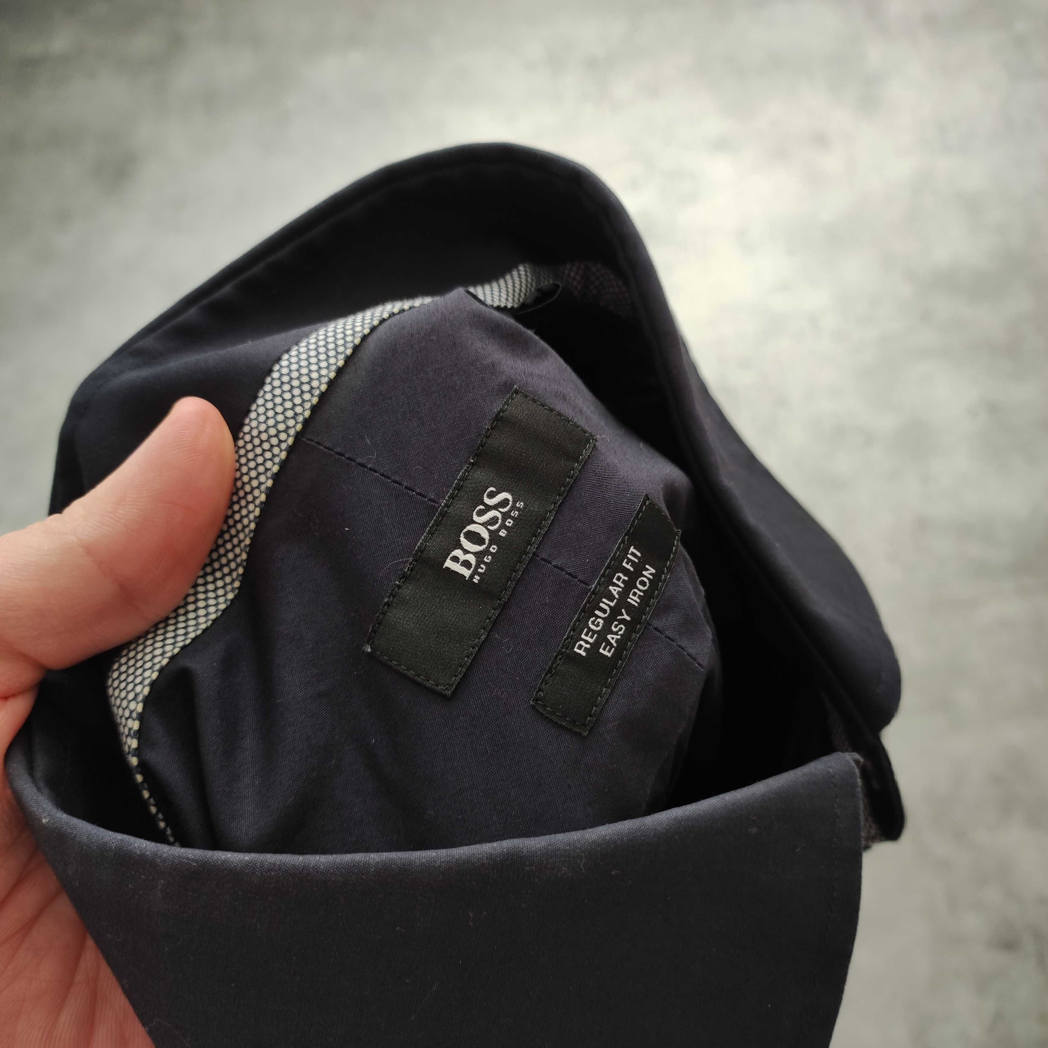 MĘSKA Elegancka Koszula Granatowa Małe Logo Hugo Boss Garnitur Klasyk