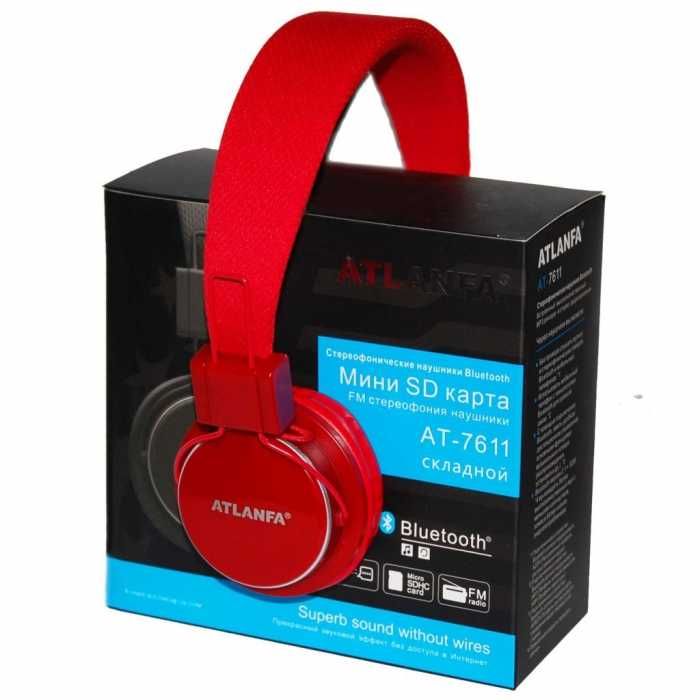 Беспроводные Bluetooth наушники Atlanfa AT-7611 Red c MP3 плеер