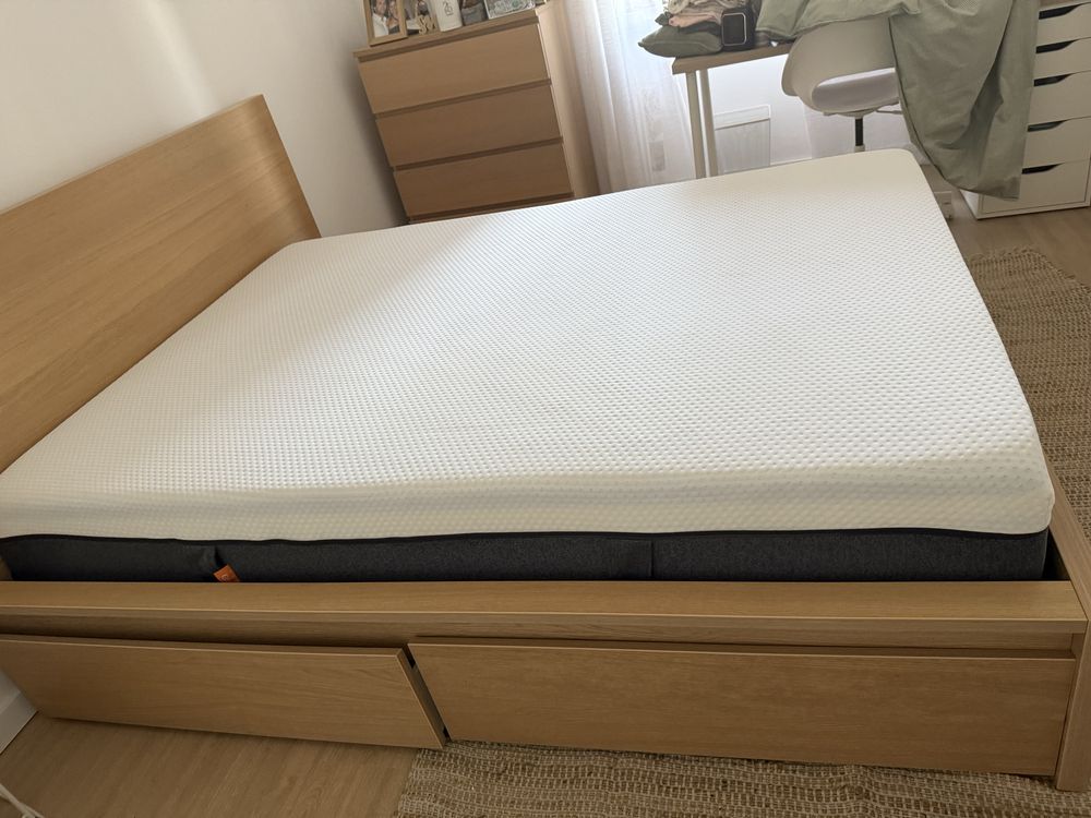 Cama com 4 gavetões  MALM  cor betula com velatura branca