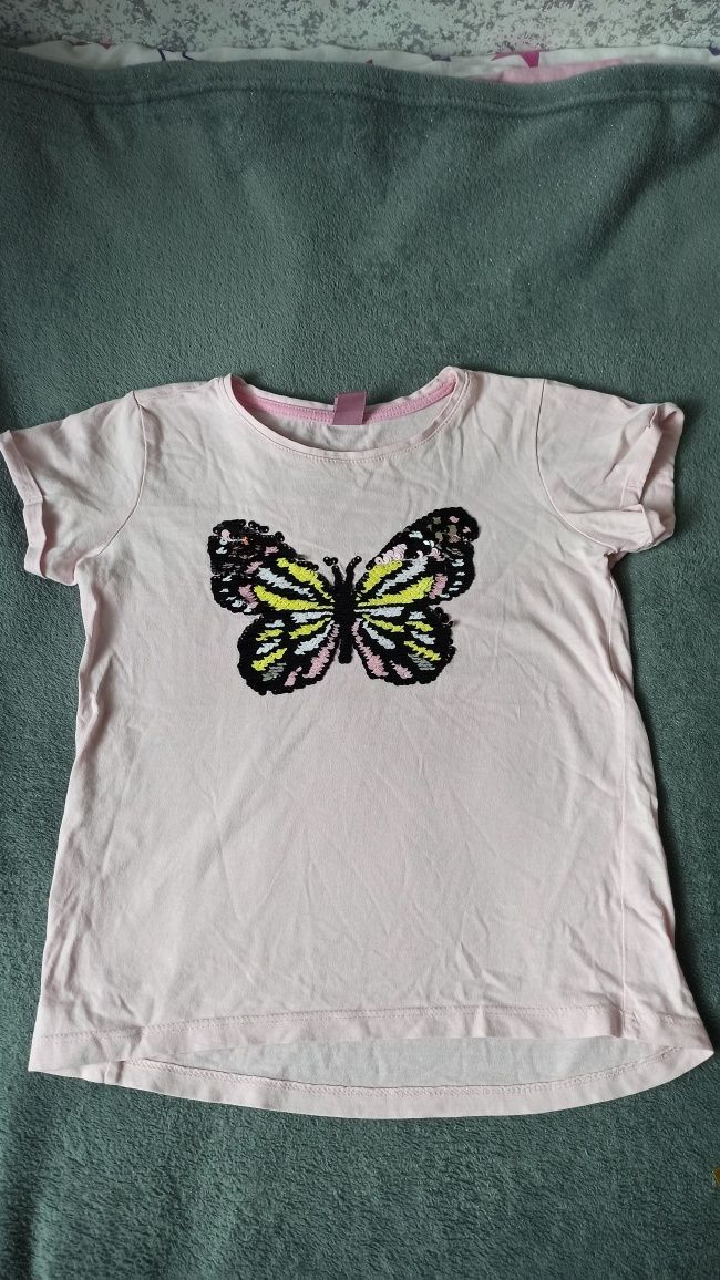 Różowa koszulka z cekinami motyl dopodopo rozm. 128