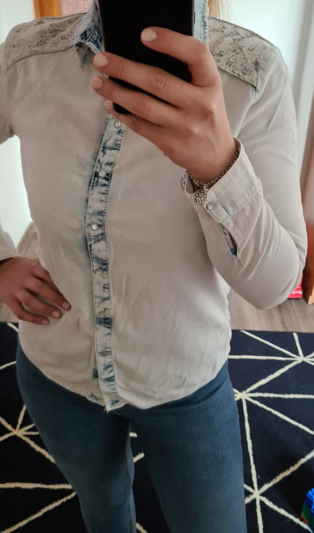 Koszula ala jeans z wycięciem na plecach koronka sexy plecy
