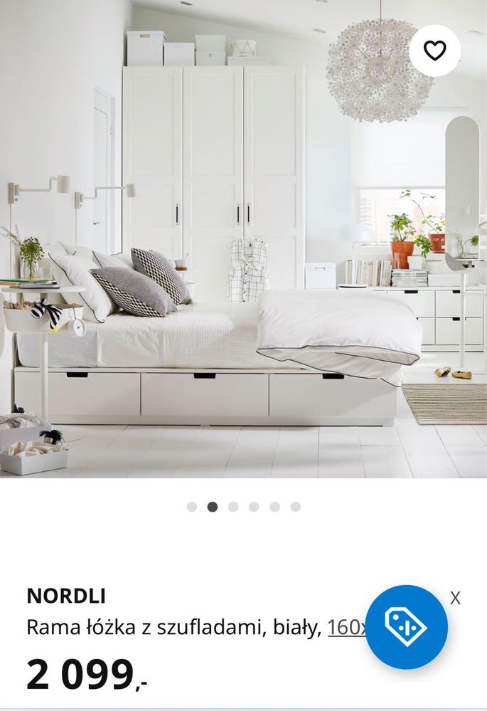 Lóżko ikea nordli 160 200 białe z szufladami