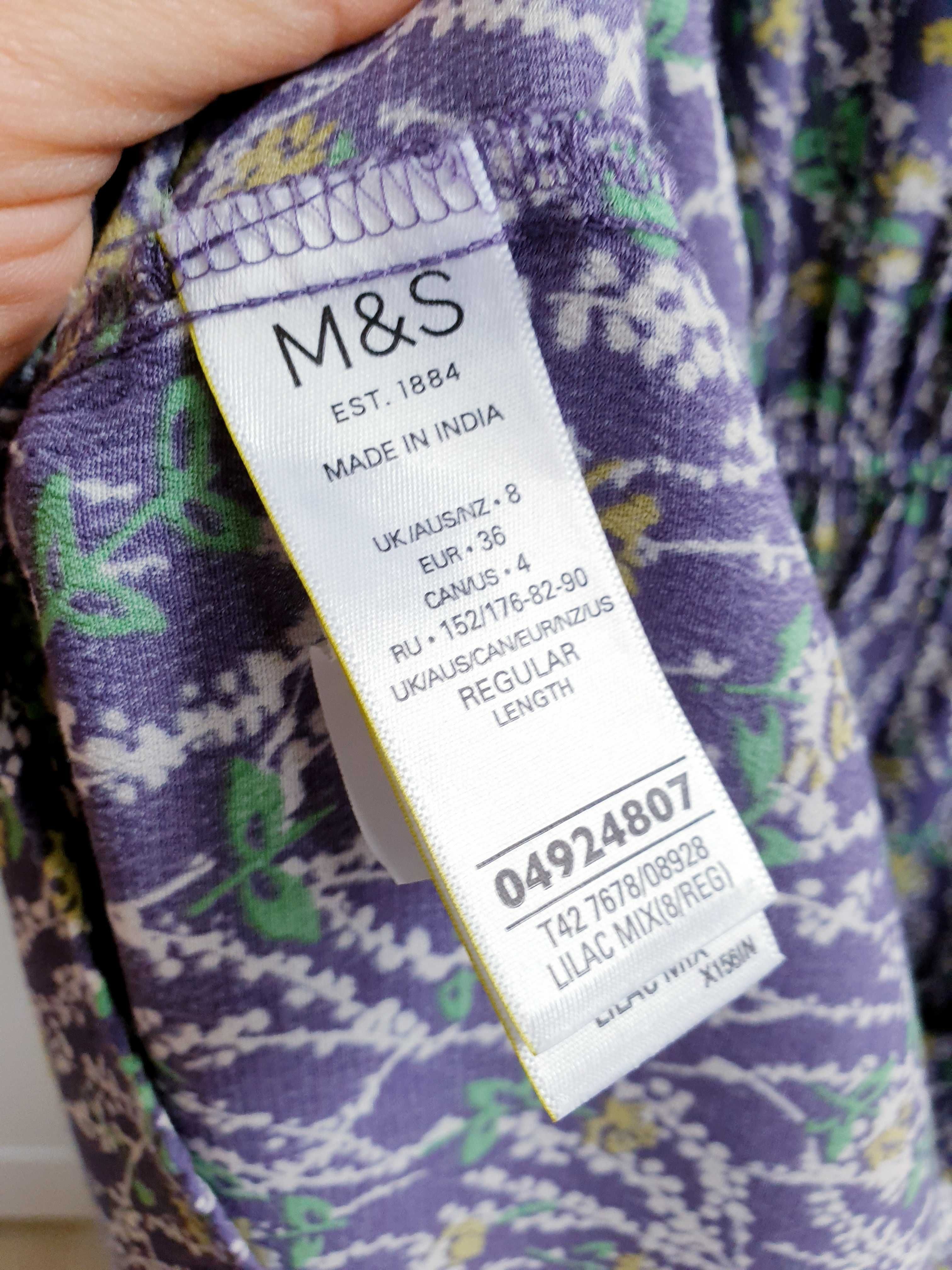 Fioletowa liliowa sukienka w kwiaty ze stójką maxi Marks&Spencer 34 36