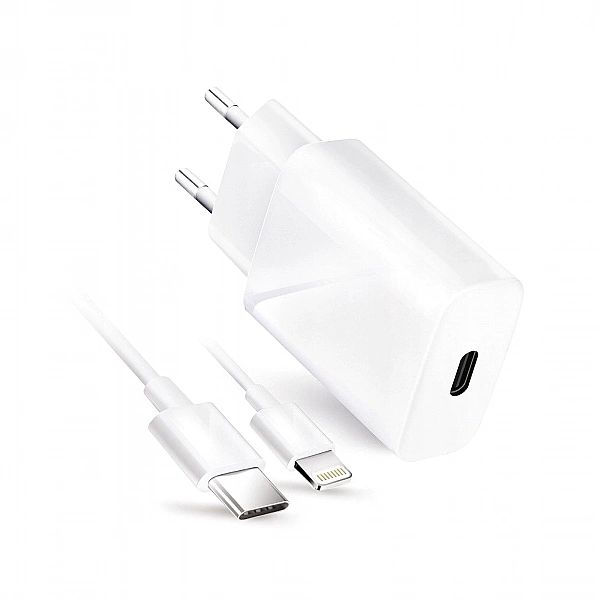 Ładowarka USB-C 3000 mA + Kabel Lightning do Apple iPhone - biała