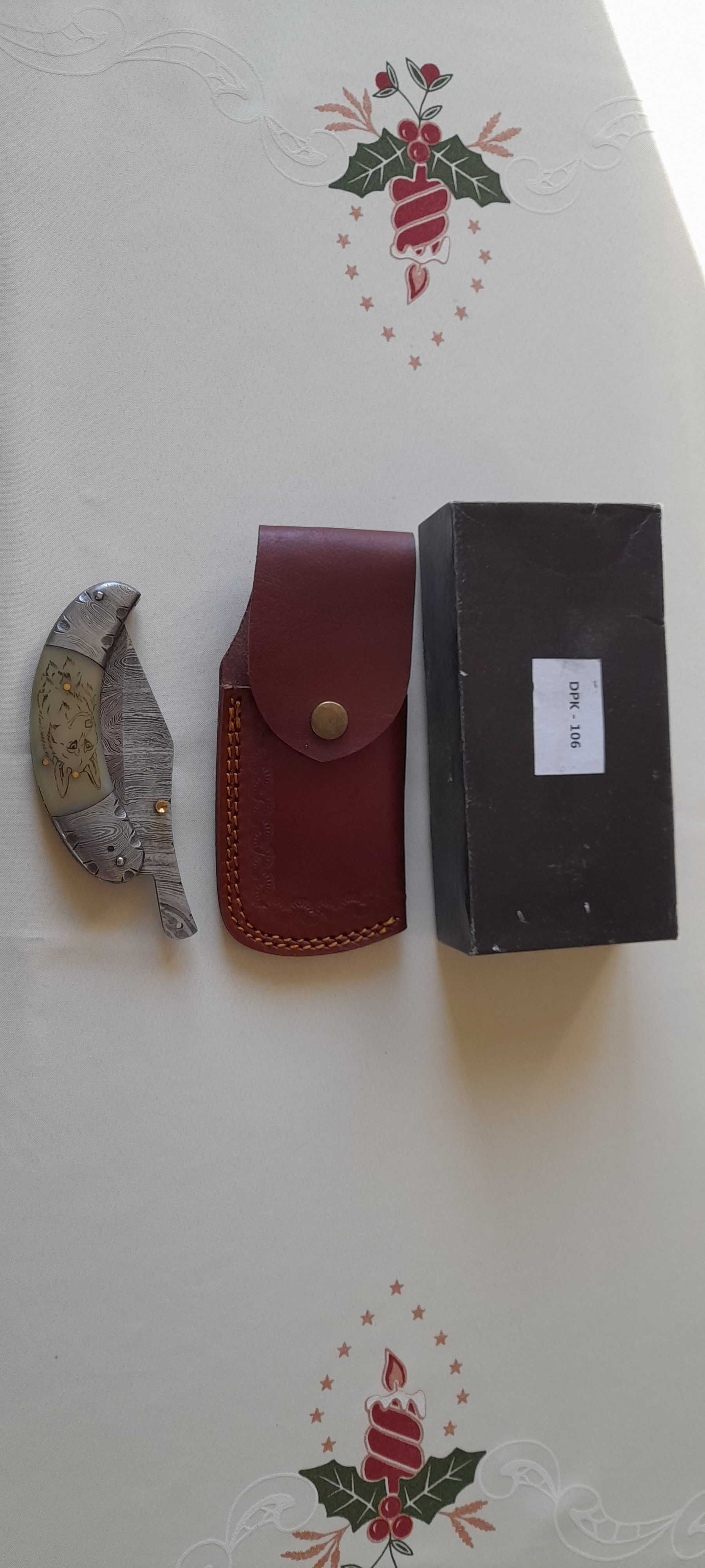 Nowy nóż składany ze stali Damasceńskiej z wilkiem DKP-106