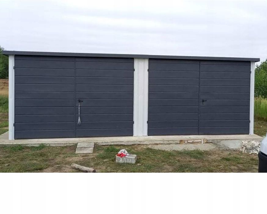 Garaż dwustanowiskowy 7x5 m - Dach jednospadowy, Brama dwuskrzydłowa,