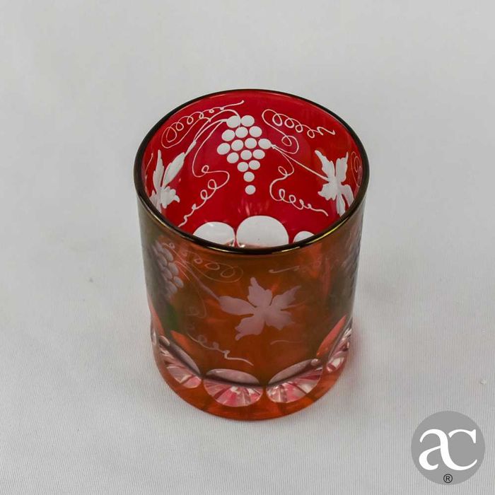 Conjunto de 6 copos em Cristal, decoração uvas e parras